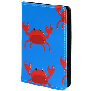Paspoorthouder, paspoorthoes, paspoortportemonnee, reisbenodigdheden patroon rode krab blauwe achtergrond, Meerkleurig, 11.5x16.5cm/4.5x6.5 in