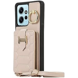 Flip Case Cover Compatibel met Xiaomi Redmi Note12 4G Flip Case Wallet PU Leather Back Card Slot + Rotatie Ring Stand + Polsband + Afneembare Lanyard Crossbody Telefoon Beschermhoes, Dames Heren Telef