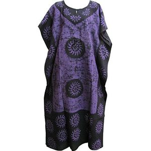 Indiase katoenen batik bohemien lange kaftan/kaftan jurk, Purple, 2X