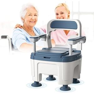 Bed Commode Stoel met Handgrepen, Verstelbare Commode Toiletstoel, Mobiele Draagbare Toiletten voor Volwassenen, Stevige Ondersteuning-Slip Bestendig, Bed Toiletstoel Potty Chair, Ideaal voor Ouderen