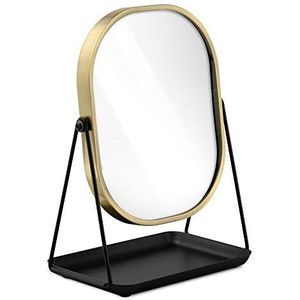 Navaris make-up spiegel - Tafelspiegel met opbergruimte voor sieraden - Staande cosmeticaspiegel met twee kanten - Met 3x vergroting - Zwart/Goud