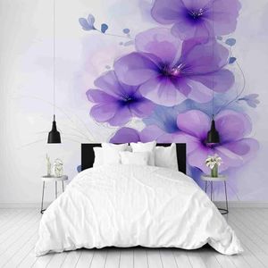 Dppyuxa Aquarel Bloemen Muurschildering Fotobehang Lavendel Muurschilderingen voor Woonkamer Slaapkamers 400x280 cm Muurschildering Behang Achtergrond Muur Interieur Decor 3D-Effect Muurschilderingen