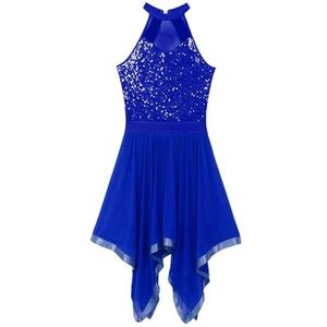 Danskostuums Dames onregelmatige zoom Latin hedendaagse jurk mouwloze pailletten Latin Jazz jurk ballet turnpakje met rokken prestatiekostuum (Color : Royal Blue, Size : XL)
