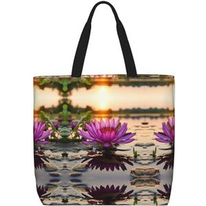 TTFXWBM Lotus Bloem En Libelle. Print Mode Met Zip Schoudertas Casual Handtas Shopper Tas Voor Werk Reizen, Zwart, Eén maat