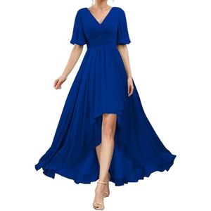 HPPEE Flutter Mouw V-hals Bruidsmeisjesjurken voor Vrouwen Geplooide A-lijn Chiffon Formele Avondjurk, koningsblauw, 32