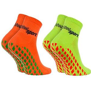 Rainbow Socks - Man Vrouw Badstof Anti-slip Sport Enkelsokken Neon - 2 Pairs - Oranje Groen - Maat EU 44-46