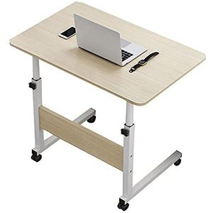 CHCHC Verplaatsbaar Mobiel Computerlaptopbureau,Met 4 Vergrendelbare Wielen Verstelbaar 69-90cm Slaapbank Zijstudie Lezen Eettafel(Brushed oak)