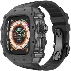 dayeer Koolstofvezel Case Band voor Apple Watch 49MM Ultra2 Ultra, fluorrubber horlogeband met Cover Mod Kit voor Iwatch Series9/8/7/6/5/4/se (Color : Blackbs, Size : 49mm for ultra2 ultra)