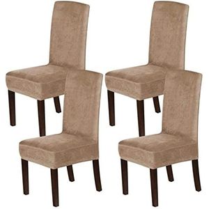 Dining Room Chair Covers Set of 2/4/6, Stretch Velvet Removable Dining Chair Protector Decoration Cover Seat Slipcovers for Hotel, Banquet, Kitchen, Restaurant, Home Decoration (4 PCS,Camel)
