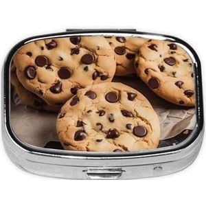 Kleine pillendoos draagbare pillendoosje 2 compartimenten metalen pillenhouder organizer schattige chocolade chip koekjes reizen pillendoos voor portemonnee zak
