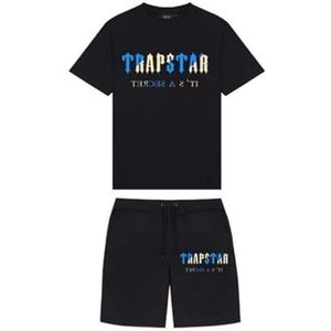 Trapstar Zomer Casual Sportshort Met Korte Mouwen,2-delige Set Zwart Kort Trainingspak Voor Heren,21 Stijlen,Katoen,ademend,Unisex T-shirt-shortset Voor Dames (Color : 2, Grootte : S)