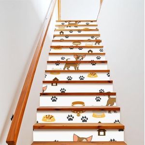 Chihuahua hondenpoot print, 13 strips, trapverhogers, stickers, verwijderbare, zelfklevende trapsticker voor stappen