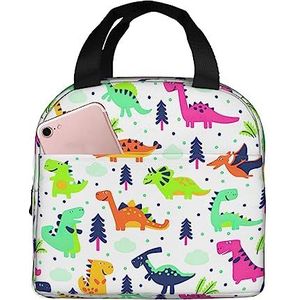 SUHNGE Kleurrijke dinosaurussen print kantoor werk licht geïsoleerde lunchbox voor vrouwen en mannen duurzame draagtas