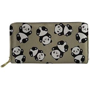 SEANATIVE Lederen portemonnee voor vrouwen dames meisjes lange kaart portemonnee geld clip, Grijze Panda (grijs) - 20201009-43
