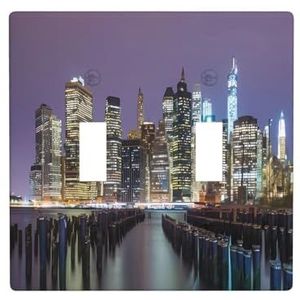 ZhaoYuGoods New York City Print Muurplaat, Dubbele Toggle Lichtschakelaar Outlet Cover 2-Gang 11,4 cm x 11,4 cm, PC Decoratieve Voorplaat voor Thuis & Kantoor