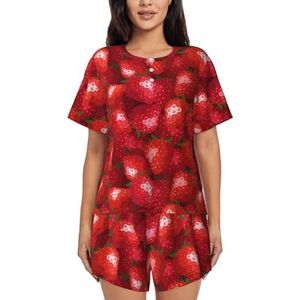 JIAWUJYNB Rode Aardbei Print Vrouwen Korte Mouwen Pyjama Set Pyjama Lounge Set Met Zakken,, Zwart, S