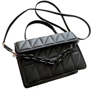 Effen kleur geruite crossbody tas voor vrouwen, ketting versierde modieuze schoudertas voor vrouwen dagelijkse handtas, Zwart, 21x15x7cm