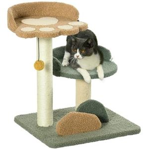 PawHut Krabpaal 52 cm Kattenkrabpaal Klimboom met 2 niveaus, Kattenboom met speelbal, Kattenmeubels voor katten onder 5 kg, Sisal