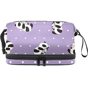 Dubbellaags Cosmetische Tas Panda Draagbare Make-up Tas Reizen Organizer Pouch Voor Vrouwen Meisjes Toiletries Tassen, Meerkleurig, 27x15x14 cm/10.6x5.9x5.5 in, Make-up zakje