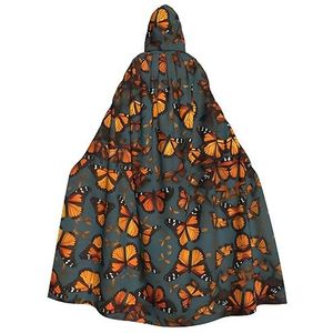 FRGMNT Heaps of Oranje Monarch Vlinders print Mannen Hooded Mantel, Volwassen Cosplay Mantel Kostuum, Cape Halloween Dress Up, Hooded Uniform