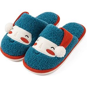 Kerst Schoenen Vrouwen Mannen Indoor Warm Slippers Kerst Clown Zachte Pluche Home Vloer Liefhebbers Winter Schoenen Vrouwelijke Mannelijke Huis Slaapkamer Slipper Kerst Elf Schoenen (Color : Blue as