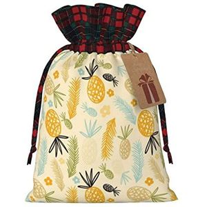 LAMAME ananas patroon gedrukt Kerstmis Drawstring Gift Bags met Kraft Labels Gift Wrap Bags