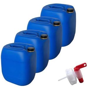 4 stuks 30 liter jerrycans plastic jerrycan blauw DIN61 + 1 kraan