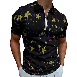 Kleurrijke Confetti Patroon Polo Shirt voor Mannen Casual Rits Kraag T-shirts Golf Tops Slim Fit