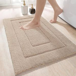 DEXI Badmat 60 x 90 cm, Antislip, Zacht Badkamertapijt, Waterabsorberende Badmatten, Machinewasbaar voor Douche, Bad en Toilet, Badkamer Accessoires, Beige