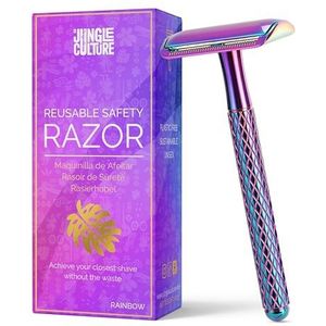 Jungle Culture® Scheermes voor dames en heren, incl. 10 mesjes • nat scheermes voor vrouwen in regenboog • metalen scheermes voor lichaam en gezicht met eBook scheermes • Safety Razor
