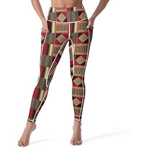 Afrikaanse Kente Tribal Print Vrouwen Yoga Broek met Zakken Hoge Taille Legging Panty voor Workout Gym