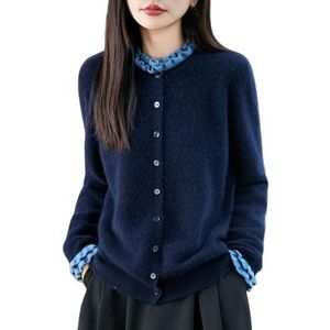 Elegante Kasjmiertrui Met Ruches for Dames Herfst Winter Warme Gebreide Trui Zachte Wollen Sweater Met Lange Mouwen Casual Tops for Dames(Blue,XX-Large)