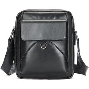 GALSOR Heren Schoudertas Mannen Lederen Crossbody Mode Casual Handgemaakte Koeienhuid Heren Tas Schoudertas Verticale Sectie, Noir, 22x9x26cm