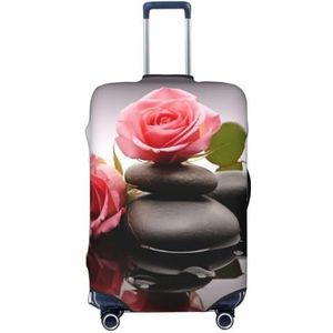 BTCOWZRV Reisbagage Cover Mode Koffer Protector Spa Steen En Rose Bloemen Print Wasbare Bagage Covers Reizen Koffer Case Protector Past 45-32 Inch Bagage, Zwart, Small