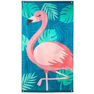 Boland 52551 - vlag flamingo, grootte 150 x 190 cm, polyester, banner, wanddecoratie, hangdecoratie, kinderverjaardag, strand, party, themafeest, carnaval