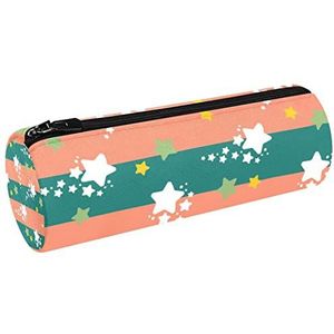 Zilveren 3D Sterren Patroon Met Rode Achtergrond Canvas Pen Etui Portemonnee Cosmetische Make-up Tas Voor Student Briefpapier School Kantoor Opslag, multi#04, 20x6.3cm/7.9x2.5in, Potlood gevallen