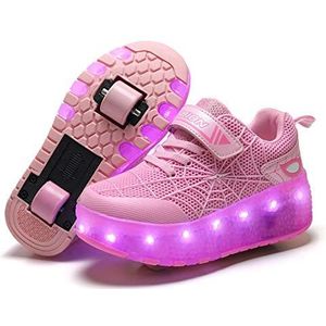 Led-verlichting, USB, oplaadbaar, knipperlichten, kleur, verandering, multisport, outdoor, dubbele wielen, sport, gymnastiek, sneakers met rol, meisjes, jongens, 32 EU