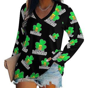 Let's Shamrocked St.Patrick's Day Casual T-shirts met lange mouwen voor dames, V-hals, bedrukte grafische blouses Tee Tops 4XL