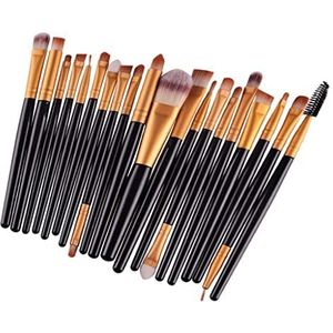 20 Stuks/set Professhional Make-up Borstels Foundation Poeder Borstel Zwart Goud