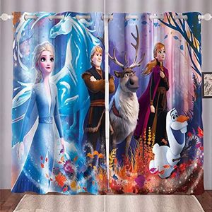 HNSRYLQX Frozen Elsa Verduisteringsgordijn, waterdichte stof, gordijnen voor kinderkamer, digitale 3D-print, 100% polyester, Anime Frozen Aisha en Anna-gordijnen (3,100 x 140 cm (2 x 50 x 140 cm)