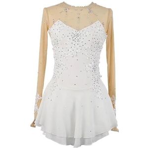 FZHQNZJF Kunstschaatsen Wedstrijdjurk Handgemaakte Gymnastiek Danskostuums Gehaakte Balletrokken Met Lange Mouwen Rolschaatsen Rolschaatsen Danskleding,Wit,11_13Years