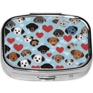 Vierkante pillendoos schattige hond - 2 compartimenten medicijnpillenetui, waterdicht, zak pillenorganizer, draagbaar, voor zak- of portemonneepillendozen
