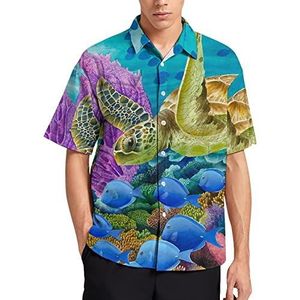 Aquarel Coral Reef mannen T-shirt met korte mouwen casual button down zomer strand top met zak