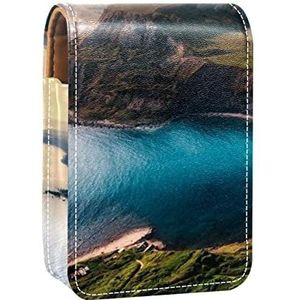 Gepersonaliseerde Lipstick Case Draagbare Make-up Tas Cosmetische Pouch Lippenstift Houder Make-up Organizer Blauw Water Grand Mountain, Meerkleurig, 9.5x2x7 cm/3.7x0.8x2.7 in