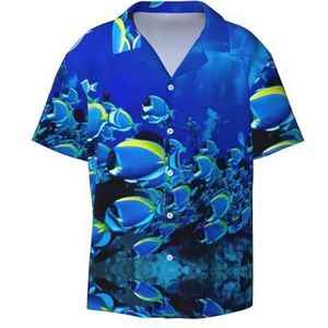YJxoZH Blauwe Vissen Oceaan Print Heren Jurk Shirts Casual Button Down Korte Mouw Zomer Strand Shirt Vakantie Shirts, Zwart, 4XL