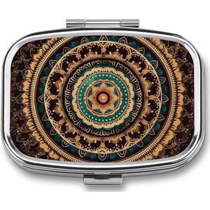 Klein pillendoosje met 2 compartimenten Mandala medicijnpillendoosje gepersonaliseerde reispillendoos voor portemonnee, reispillenorganizer, draagbare dagelijkse pillendoos voor vitaminesupplementen