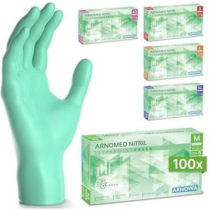 ARNOMED wegwerphandschoenen groen, nitril handschoenen M, wegwerphandschoenen met 100 stuks per doos, poedervrij. Latexvrije rubber handschoenen, verkrijgbaar in XS, S, M, L & XL