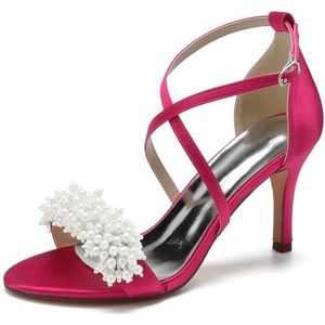 SYDZSW Ivoor satijn trouwschoenen met naaldhak bruidsschoenen met hoge hakken sandalen bruidsschoenen bruid 35-42, Roze, 35 EU