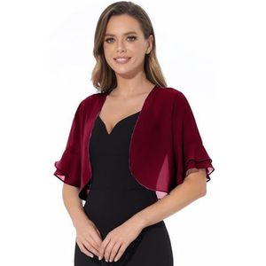 Womens zachte chiffon open voorkant pure 3/4 mouw bolero vest avondjurk (Color : Red, Size : M)