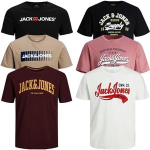 JACK & JONES Heren 5-pack T-shirts van katoen in vele kleuren en stijlen, Pakket van 6 @02, XL